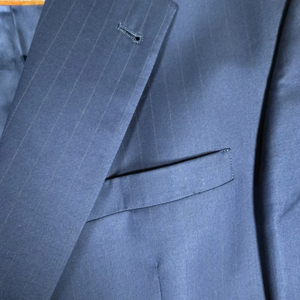 Vintage‎ Burberry Blazer Men's 48L Navy Blue Super 100s Wool Striped Jacket